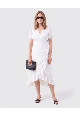 Vestido Midi Envolvente Con Boleros Y Manga Corta Mujer  Para Mujer Blanco Patprimo Patprimo