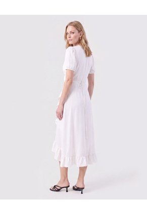 Vestido Midi Envolvente Con Boleros Y Manga Corta Mujer  Para Mujer Blanco Patprimo