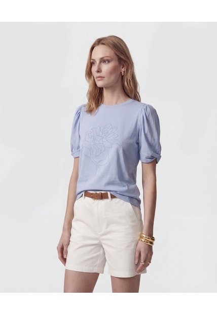 Camiseta Con Mangas Abullonadas   Para Mujer Azul Patprimo