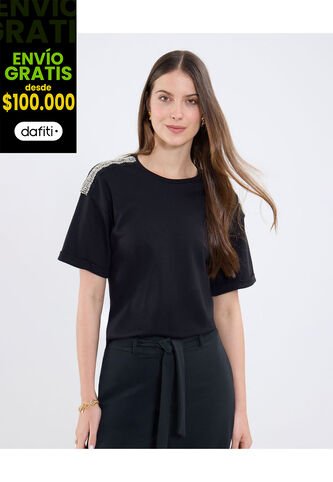 Camiseta Para Mujer Manga Corta Cuello Redondo Color Negro Marca Patprimo #30093791 Patprimo