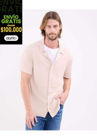 Camisa Para Hombre Manga Corta Sin Bolsillo Cuello Resort Color Café Marca Patprimo #44013158 Patprimo