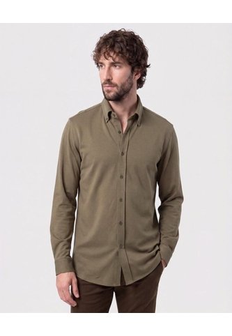 Camisa Unicolor Con Cuello De Botón   Para Hombre Verde Patprimo Patprimo