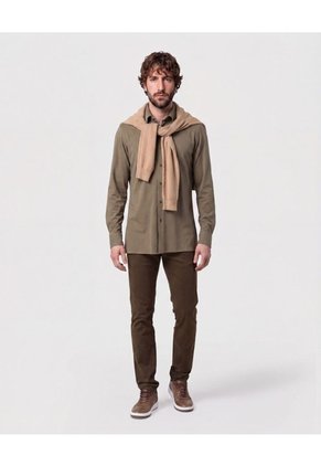 Camisa Unicolor Con Cuello De Botón   Para Hombre Verde Patprimo