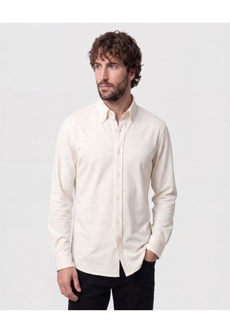 Camisa Unicolor Con Cuello De Botón   Para Hombre Crema Patprimo Patprimo