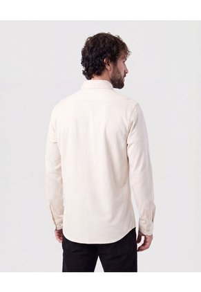 Camisa Unicolor Con Cuello De Botón   Para Hombre Crema Patprimo