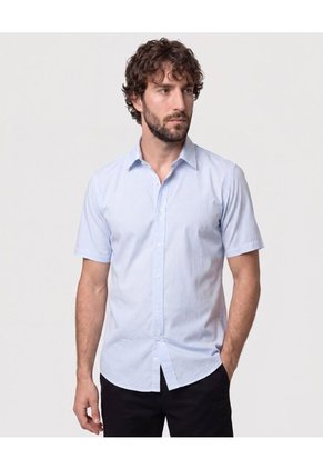 Camisa Manga Corta Con Microtextura Para Hombre Azul Patprimo