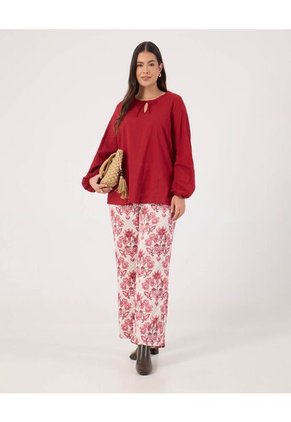 Blusa Bordada Con Cordon   Para Mujer Rojo Patprimo