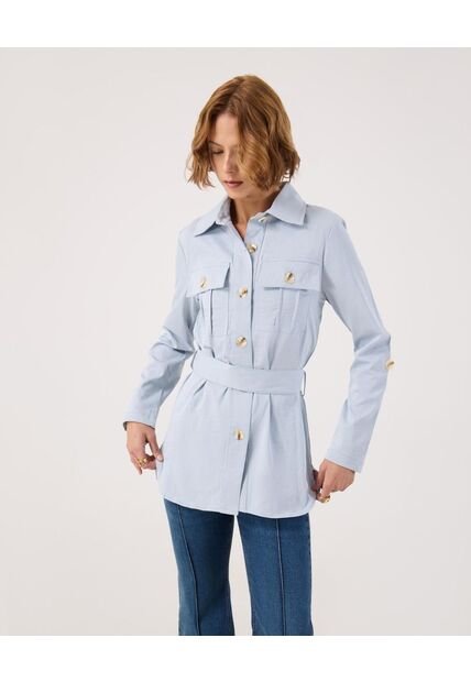 Chaqueta Unicolor Con Bolsillos   Para Mujer Azul Patprimo