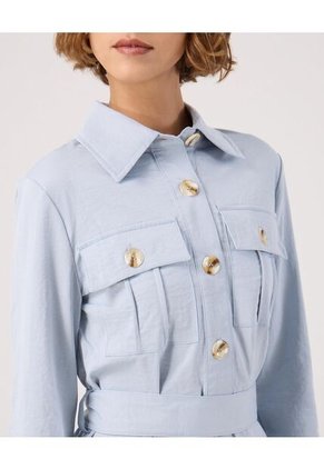 Chaqueta Unicolor Con Bolsillos   Para Mujer Azul Patprimo