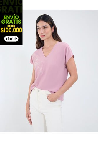 Blusa Para Mujer Manga Corta Color Rosa Marca Patprimo #30123559 Patprimo