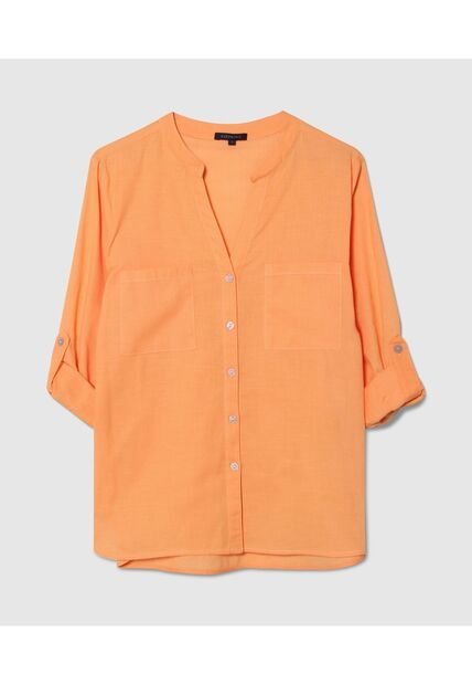 Blusa  Manga Larga Con Bolsillo Unicolor  Para Mujer Naranja Patprimo