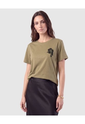Camiseta Con Bordado Floral Para Mujer  Para Mujer Negro Patprimo Patprimo