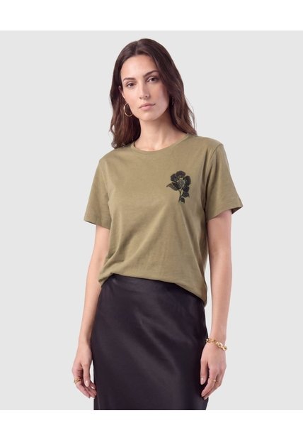 Camiseta Con Bordado Floral Para Mujer  Para Mujer Negro Patprimo
