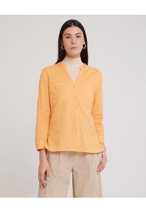 Blusa  Manga Larga Con Bolsillo Unicolor  Para Mujer Naranja Patprimo