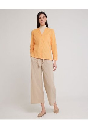 Blusa  Manga Larga Con Bolsillo Unicolor  Para Mujer Naranja Patprimo