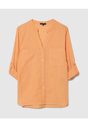 Blusa  Manga Larga Con Bolsillo Unicolor  Para Mujer Naranja Patprimo