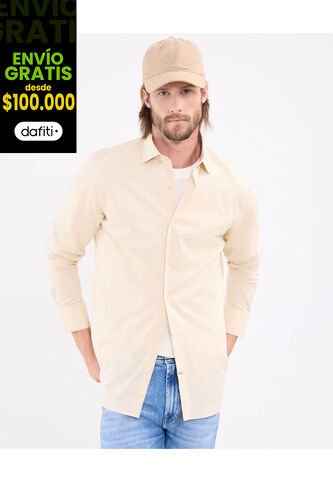Camisa Para Hombre Manga Larga Sin Bolsillo Cuello Italiano Color Beige Marca Patprimo #44012582 Patprimo