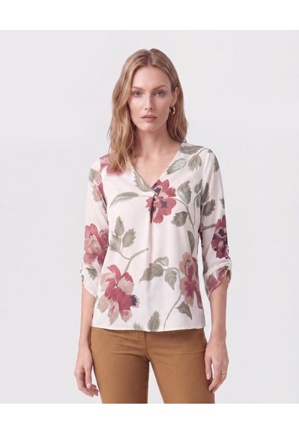Blusa Cuello En V Con Manga 3/4 Mujer  Para Mujer Negro Patprimo