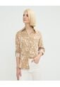 Camisa Manga Larga Con Bolsillo Estampada En Lino  Para Mujer Café Patprimo de Patprimo