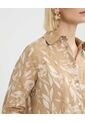 Camisa Manga Larga Con Bolsillo Estampada En Lino  Para Mujer Café Patprimo de Patprimo
