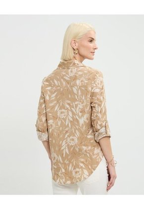 Camisa Manga Larga Con Bolsillo Estampada En Lino  Para Mujer Café Patprimo