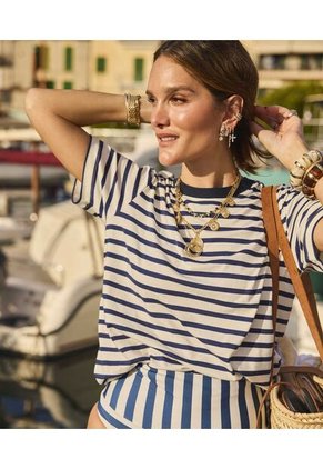 Camiseta  Para Mujer Manga Corta Cuello Redondo Color Azul Marca Patprimo #30098217