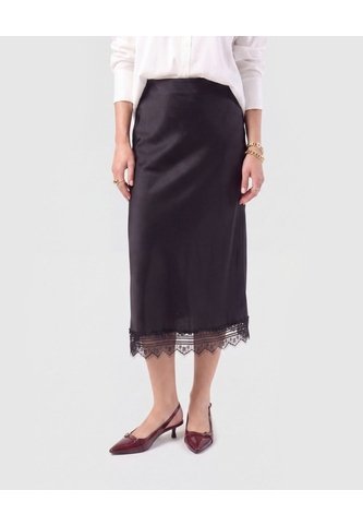 Falda Mujer Midi Unicolor Detalle Encaje  Para Mujer Negro Patprimo Patprimo