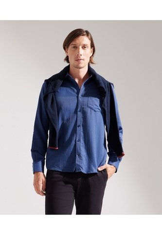 Camisa Para Hombre Manga Larga Sin Bolsillo Cuello Italiano Color Azul Rey Marca Patprimo #44012575 Patprimo