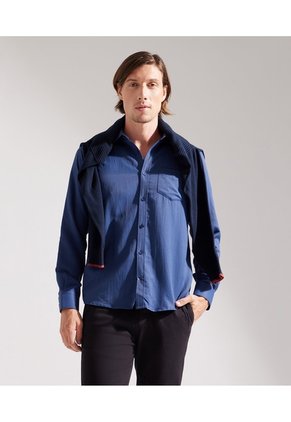 Camisa Para Hombre Manga Larga Sin Bolsillo Cuello Italiano Color Azul Rey Marca Patprimo #44012575