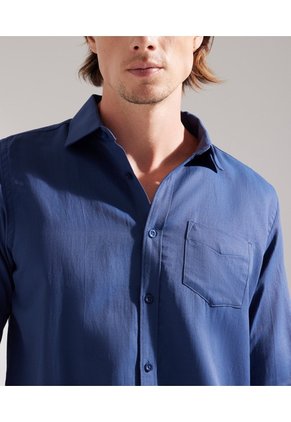 Camisa Para Hombre Manga Larga Sin Bolsillo Cuello Italiano Color Azul Rey Marca Patprimo #44012575