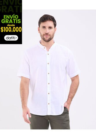 Camisa Para Hombre Manga Corta Sin Bolsillo Cuello Neru Color Blanco Marca Patprimo #44013152 Patprimo