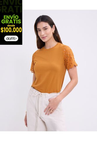 Camiseta Para Mujer Manga Corta Cuello Redondo Color Naranja Marca Patprimo #30093759 Patprimo