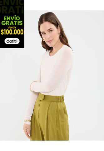 Camiseta Para Mujer Manga Larga Cuello Redondo Color Blanco Marca Patprimo #30093757 Patprimo