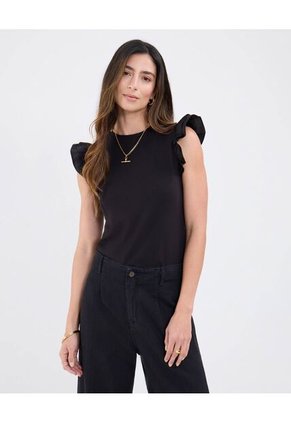 Camiseta Para Mujer Manga Sisa Cuello Redondo Color Negro Marca Patprimo #30093816