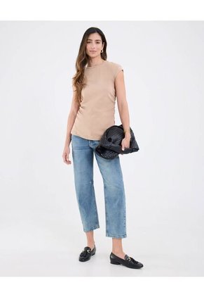 Camiseta Para Mujer Manga Corta Cuello Redondo Color Beige Marca Patprimo #30093822