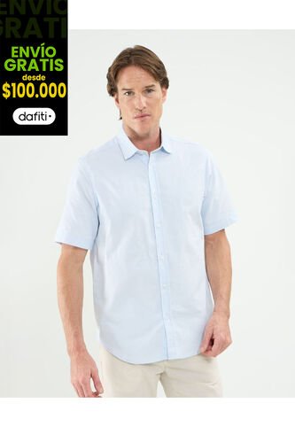 Camisa Para Hombre Manga Corta Con Bolsillo Cuello Resort Color Azul Marca Patprimo #44013097 Patprimo