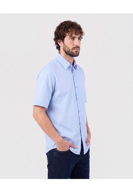 Camisa Manga Corta Unicolor   Para Hombre Azul Patprimo