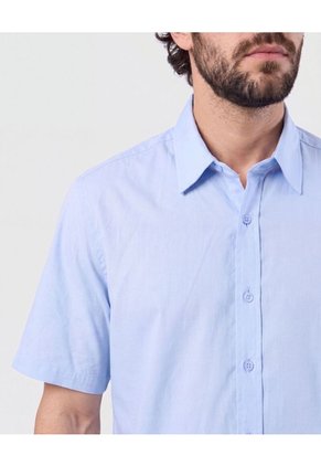 Camisa Manga Corta Unicolor   Para Hombre Azul Patprimo