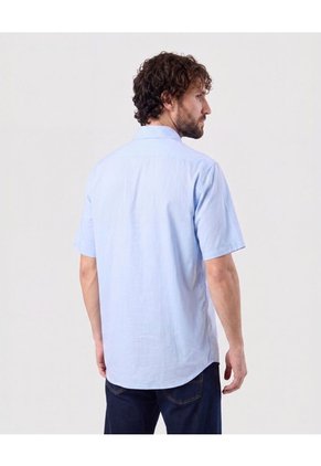 Camisa Manga Corta Unicolor   Para Hombre Azul Patprimo