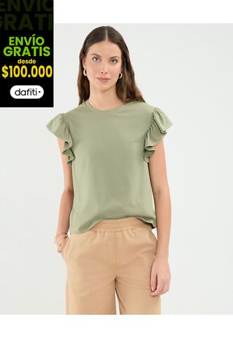 Camiseta Para Mujer Manga Corta Cuello Redondo Color Verde Marca Patprimo #30093710 Patprimo