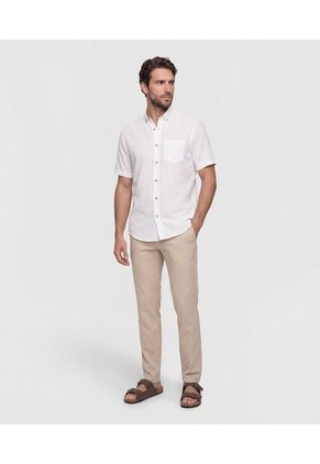 Camisa  Manga Corta Con Cuello Button Down  Para Hombre Blanco Patprimo