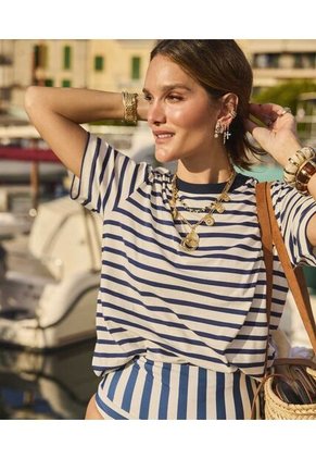 Camiseta Cuello Redondo De Silueta Oversize   Para Mujer Azul Patprimo