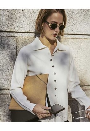 Cárdigan De Punto Con Cuello Camisero   Para Mujer Crudo Patprimo