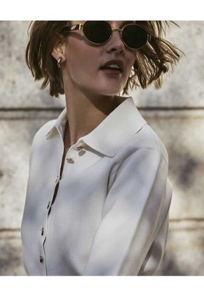 Cárdigan De Punto Con Cuello Camisero   Para Mujer Crudo Patprimo