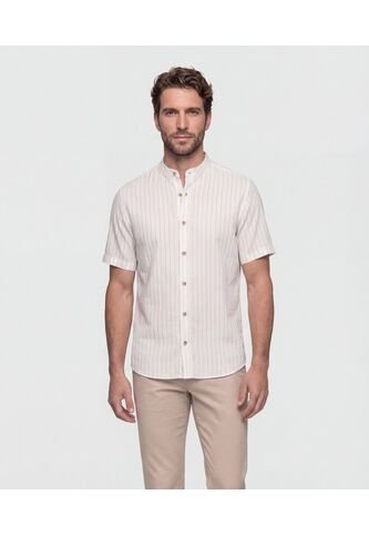 Camisa  Para Hombre Manga Corta Sin Bolsillo Cuello N Color Crema Marca Patprimo #44018339 Patprimo