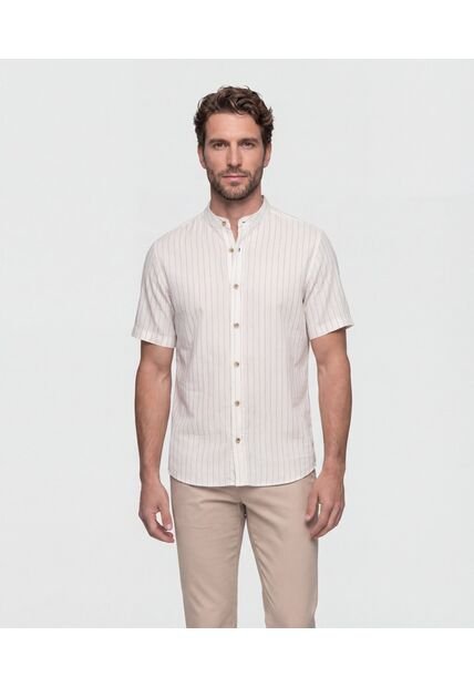 Camisa  Para Hombre Manga Corta Sin Bolsillo Cuello N Color Crema Marca Patprimo #44018339