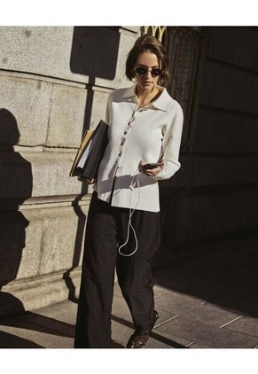 Cárdigan De Punto Con Cuello Camisero   Para Mujer Crudo Patprimo