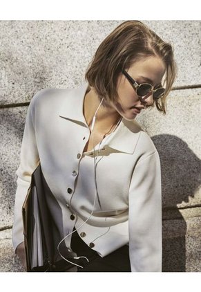 Cárdigan De Punto Con Cuello Camisero   Para Mujer Crudo Patprimo