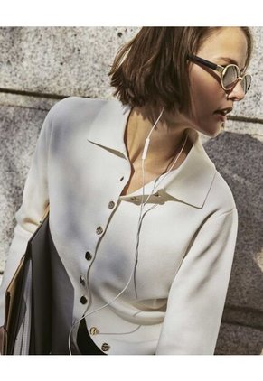 Cárdigan De Punto Con Cuello Camisero   Para Mujer Crudo Patprimo