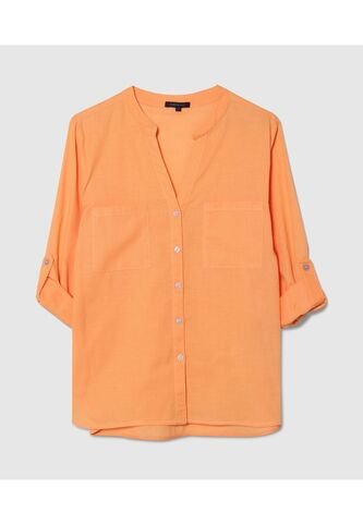 Blusa  Manga Larga Con Bolsillo Unicolor  Para Mujer Naranja Patprimo Patprimo